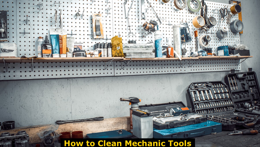 Cleaned hand tools placed on the workbench.