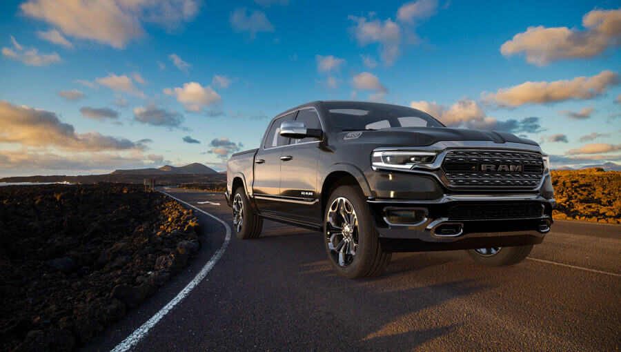 Ram truck driving long-distance trip.