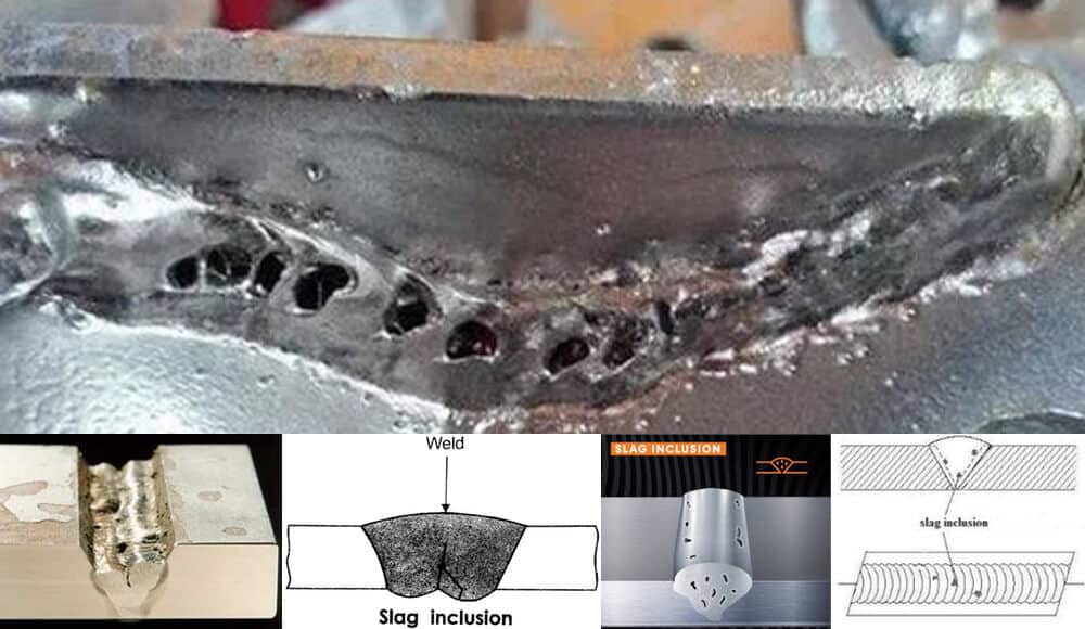 Causes and examples of slag inclusion when welding.