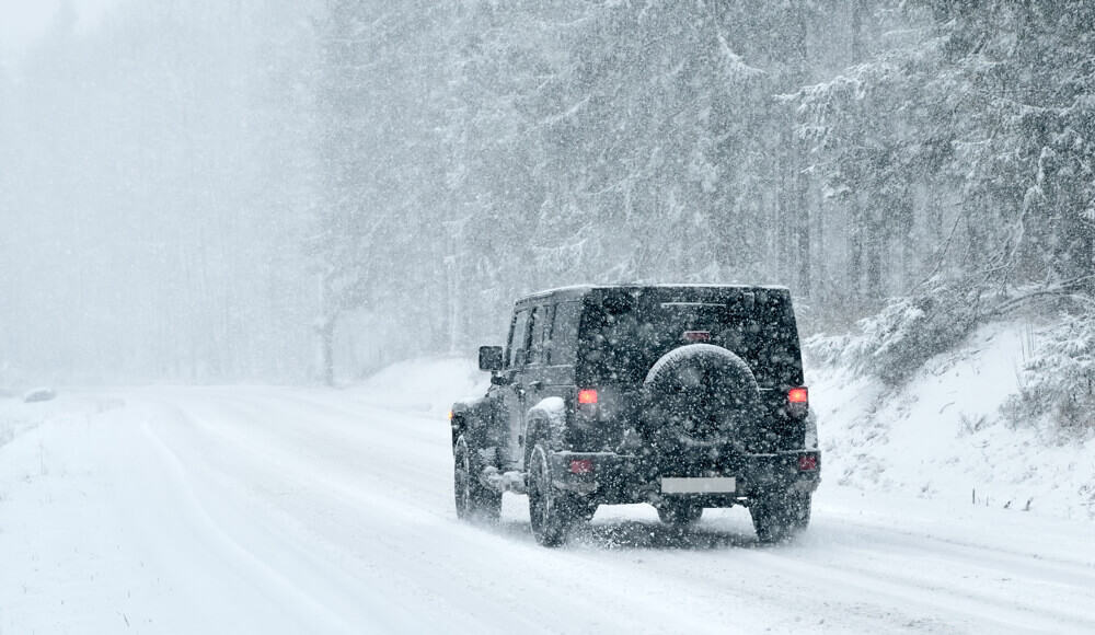 Truck drive in winter.